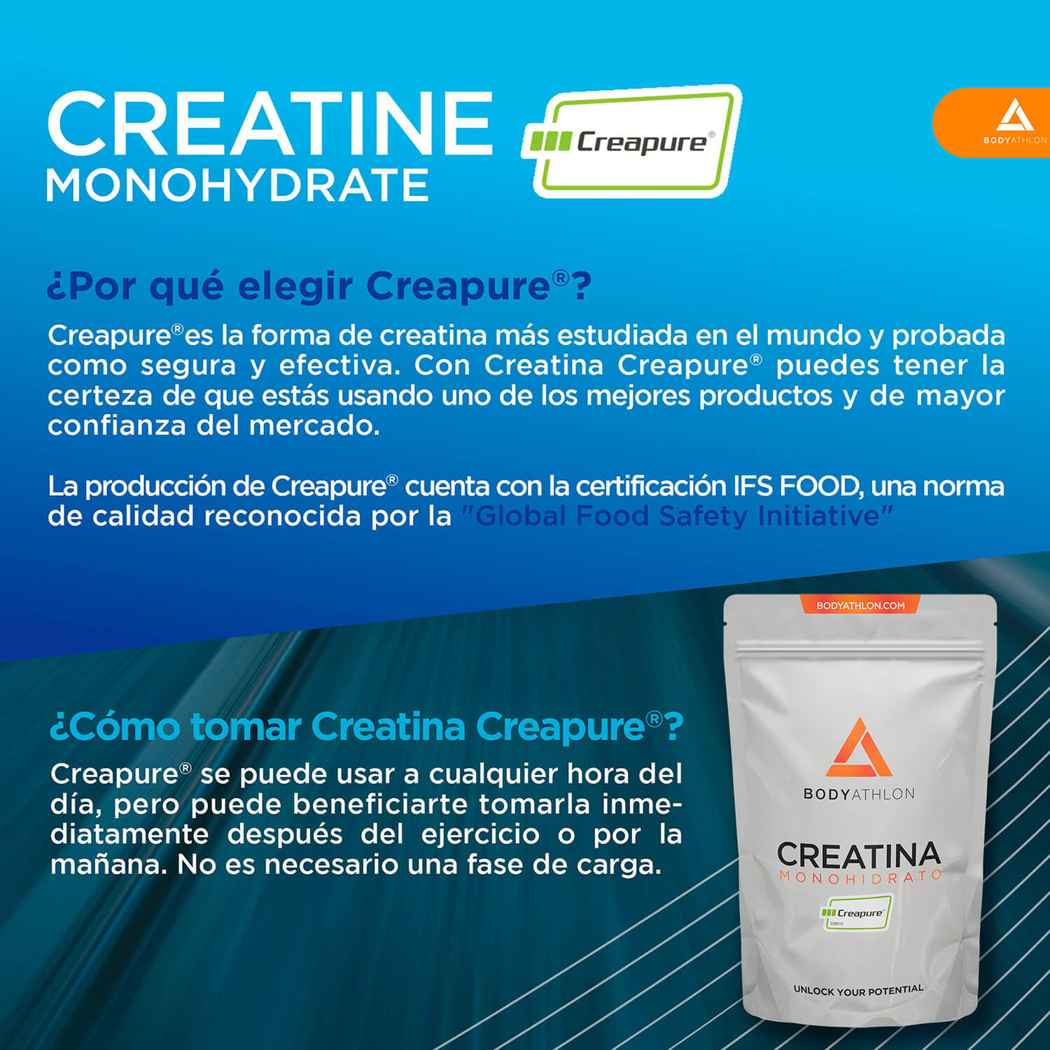 creatina creapure monohidrato en polvo bodyathlon
