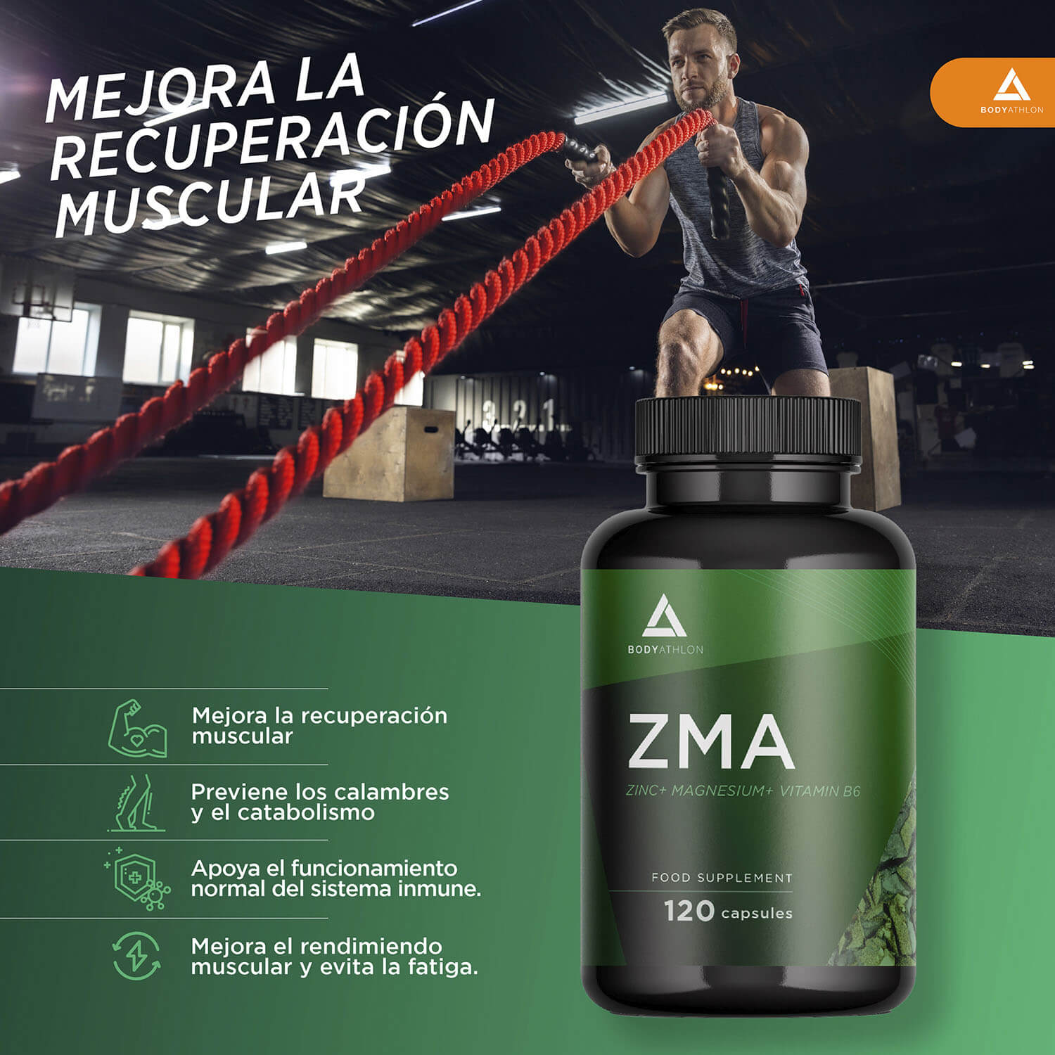 zma zinc magnesio vitamina b6 - 120 cápsulas bodyathlon