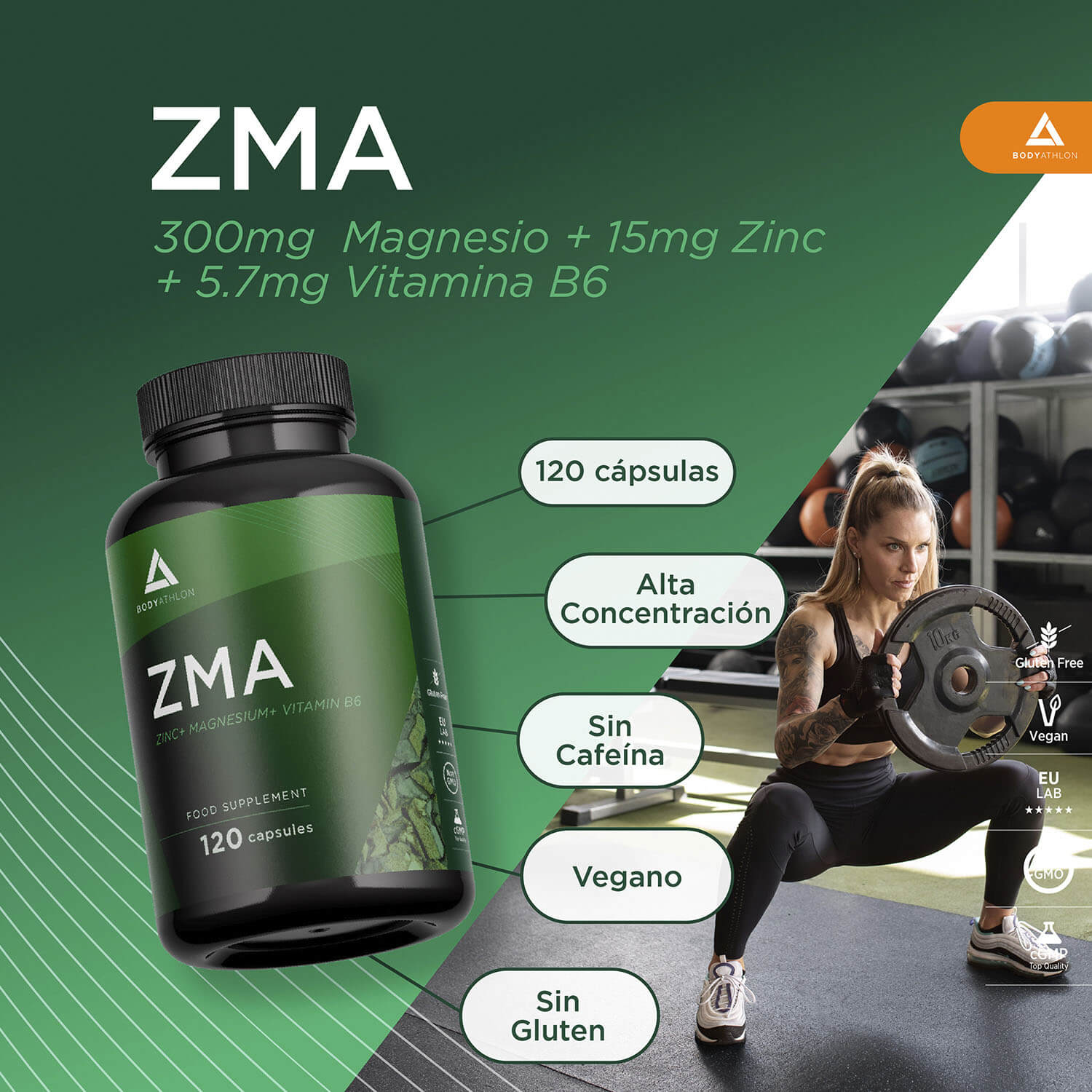 zma zinc magnesio vitamina b6 - 120 cápsulas bodyathlon